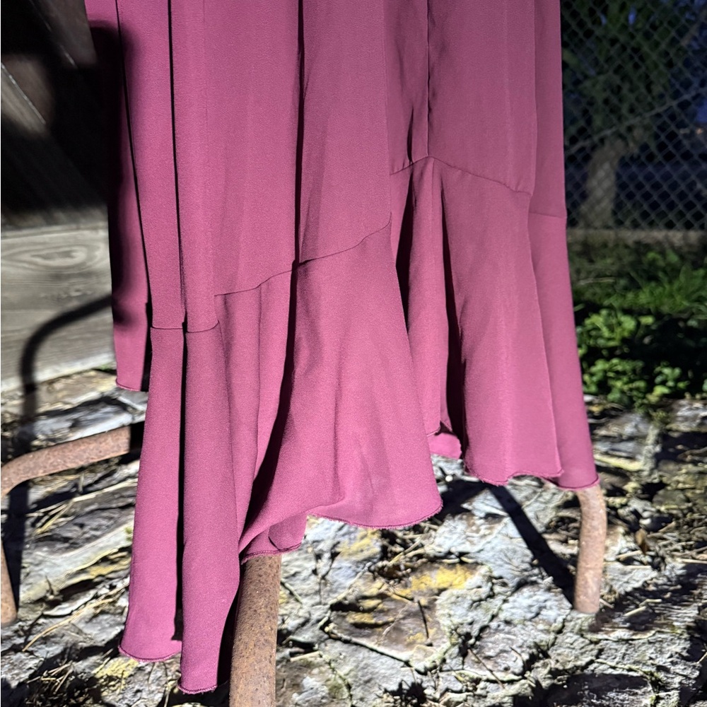 Chic Wine Halter High Low Wrap Maxi Dress w Lace up back 2 Long - Picture 7 of 8